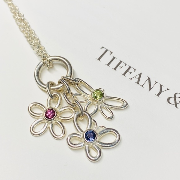 Tiffany & Co.Silver Butterfly dragonfly Flower Gemstone 16" Necklace W/box 925 - Picture 3 of 10